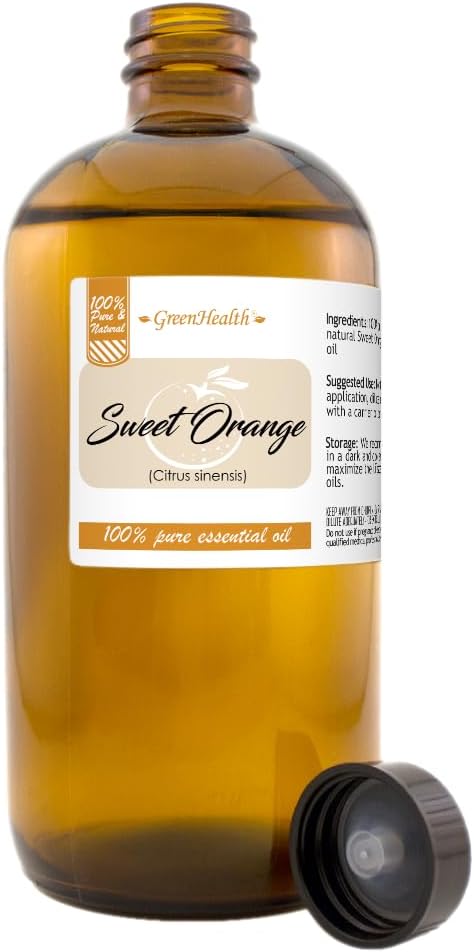 Sweet Orange Essential Oil - 16 fl oz (473 ml) Amber Glass Bottle - 100% Pure Essential Oil - GreenHealth