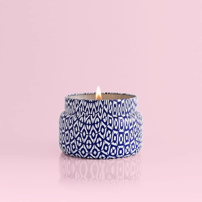 Capri Blue Volcano Printed Travel Tin Jar Candle - Luxury Candle with a Long Lasting Soy Wax Blend - Scented with Tropical & Fruity Fragrance (Blue Color, 8.5 oz)