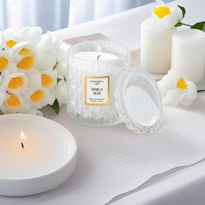 Chloefu LAN Vanilla Bean Highly Fragranced Candle Gifts for Women, Mothers Day Candle Gift, Natural Wax Candle for Home Scented, Up to 55 Hour Burn time - 8.1 Ounce Premium Soy Wax