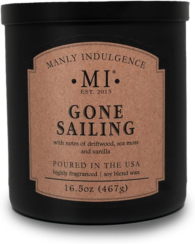 Manly Indulgence Gone Sailing Scented Candles for Men, 2 Wick, 16.5 oz, Premium Soy Blend Wax, 60H Burn, Candles for Home Scented - Made in The USA
