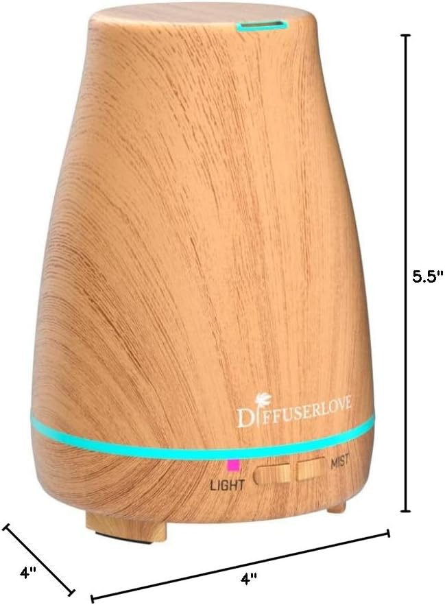 Diffuserlove Essential Oil Diffuser 200ML Aroma Diffuser Mist Humidifiers with 7 Color LED Lights, Auto Shut-Off Function for Bedroom Office Room House