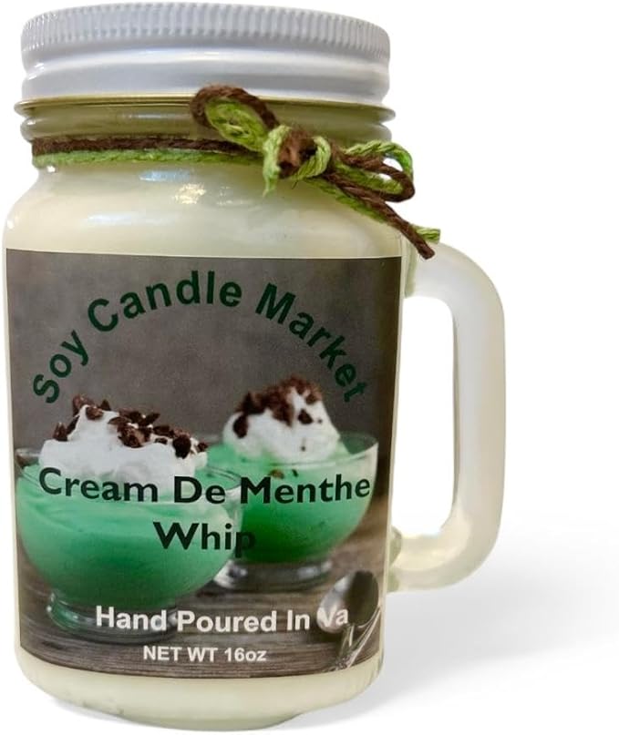 Soy Scented Candles | Handmade & Highly Aromatic Candles Burns Upto 85 Hours in Glass Jar - Perfect for Home Decor, Wedding, Birthday, Dinner (Cream De Menthe Whip, 16 oz)