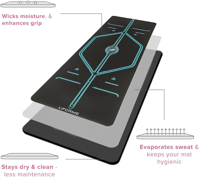 Liforme XL Yoga Mat – Free Yoga Bag Included - Patented Alignment System, Warrior-like Grip, Non-slip, Eco-friendly, sweat-resistant, long, wide, 4.2mm thick mat for comfort