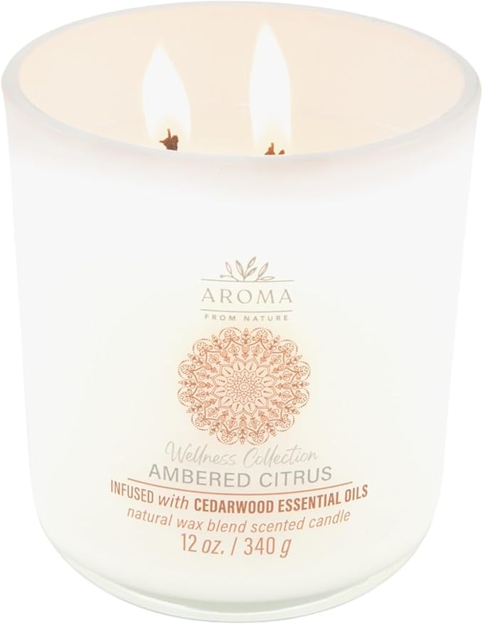 Aroma from Nature Wellness Collection Candle, 12 oz, 2 Cotton Wicks, Ambered Citrus, Large Painted Jar