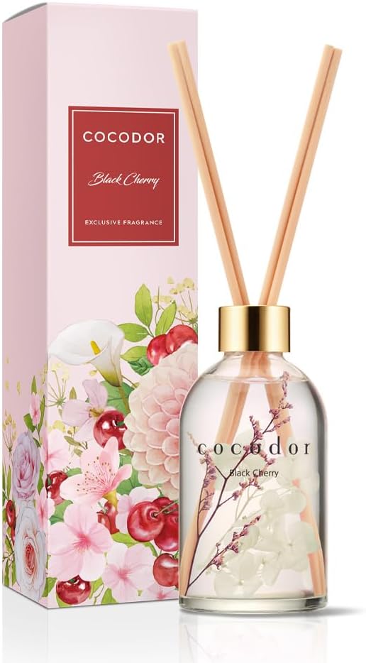 COCODOR Herbarium Reed Diffuser/Black Cherry/6.7oz(200ml)/ Fragrance Scent Essential Oil Stick Diffuser Set for Bedroom Bathroom Home Décor