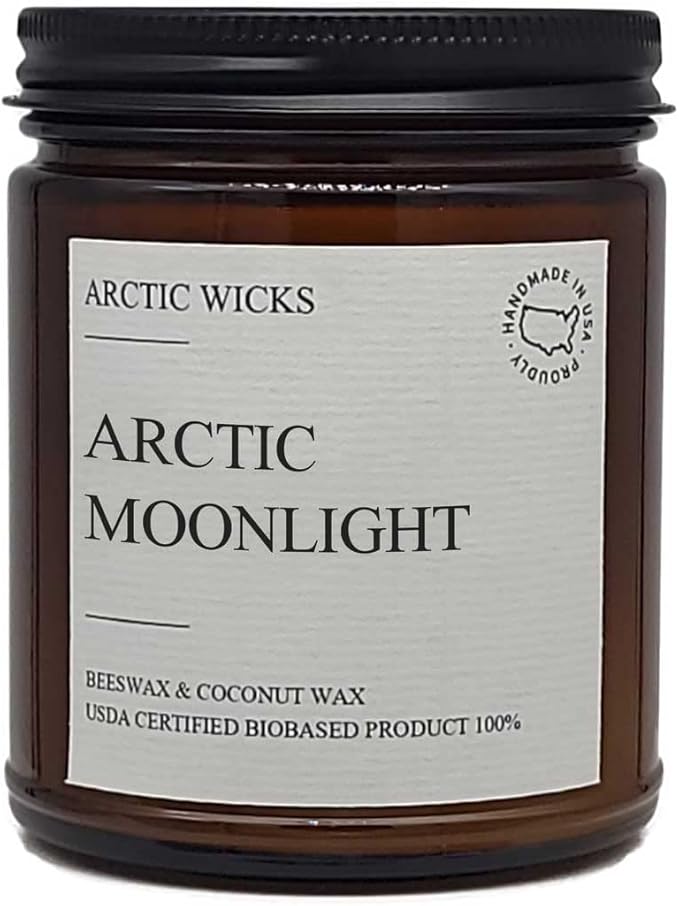 Arctic Wicks Scented Coconut Beeswax Candles | Coconut Beeswax Non Toxic Candle 9oz Amber | Farmhouse Candles Non-Toxic Clean Burn 100% USDA Certified Biobased (Arctic Moonlight)