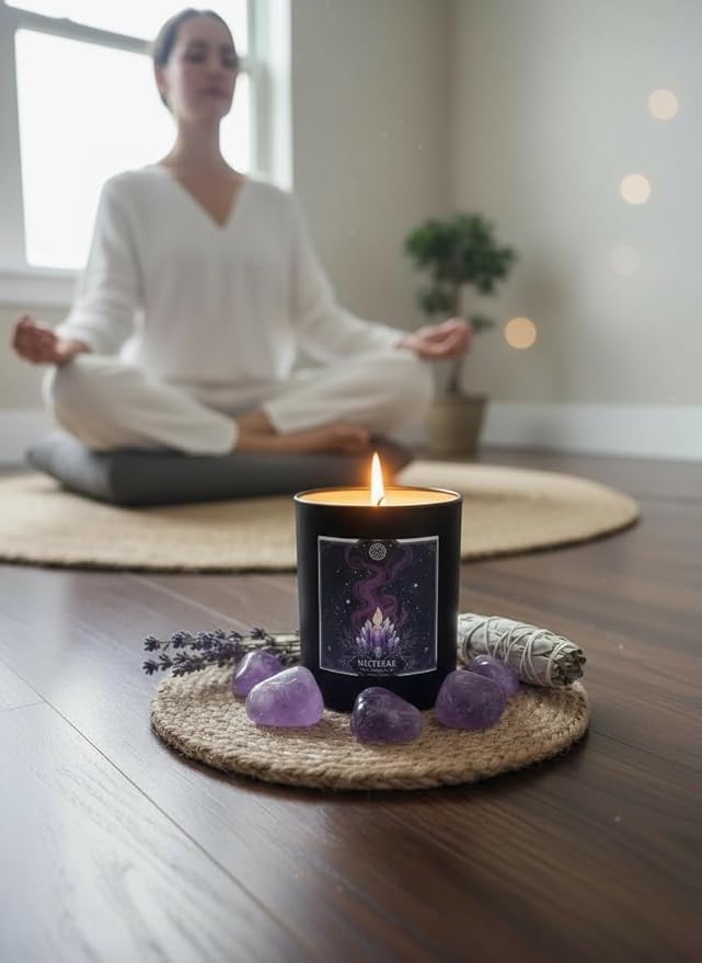 Wick & Whisper - Mystarae Ritual Candle — Patchouli & Bergamot Aromatherapy Soy Candle for Emotional Grounding, Self‑Care Rituals, Moon Work | 10 oz Matte Black Jar