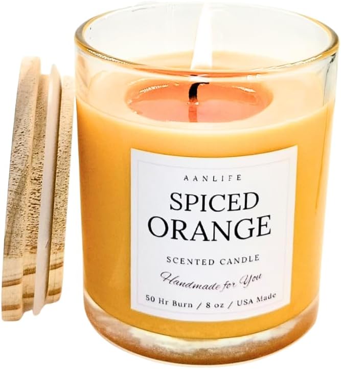 AANLIFE Spiced Orange Scented Candle, Fall, Thanksgiving & Halloween Candle, Gift for Men & Women, Christmas,American Organic Coconut Wax, Long Lasting 50 Hour Burn, Non - Toxic, 8oz, USA