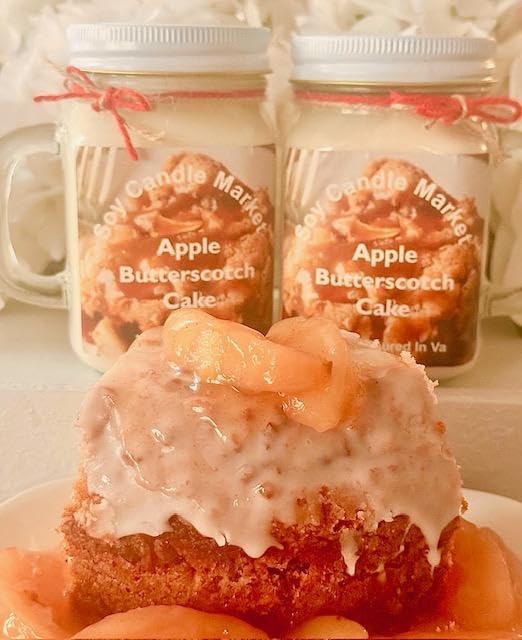 Soy Scented Candles | Handmade & Highly Aromatic Candles Burns Upto 85 Hours in Glass Jar - Perfect for Home Decor, Wedding, Birthday, Dinner (Applebutter Scotch Cake, 16 oz)