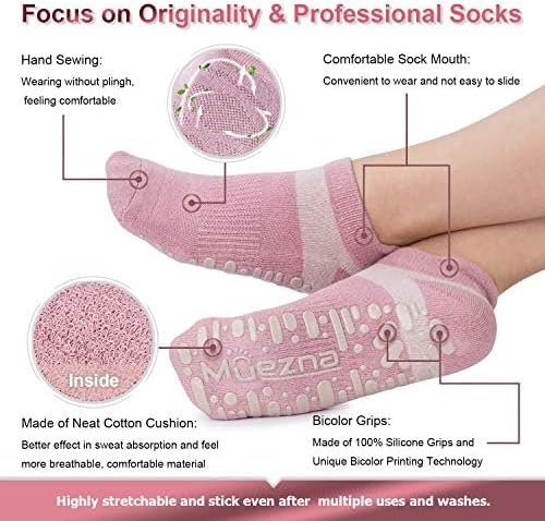 Muezna Non Slip Yoga Socks for Women, Anti-Skid Pilates, Barre, Hospital Socks with Grips, Size 5-10