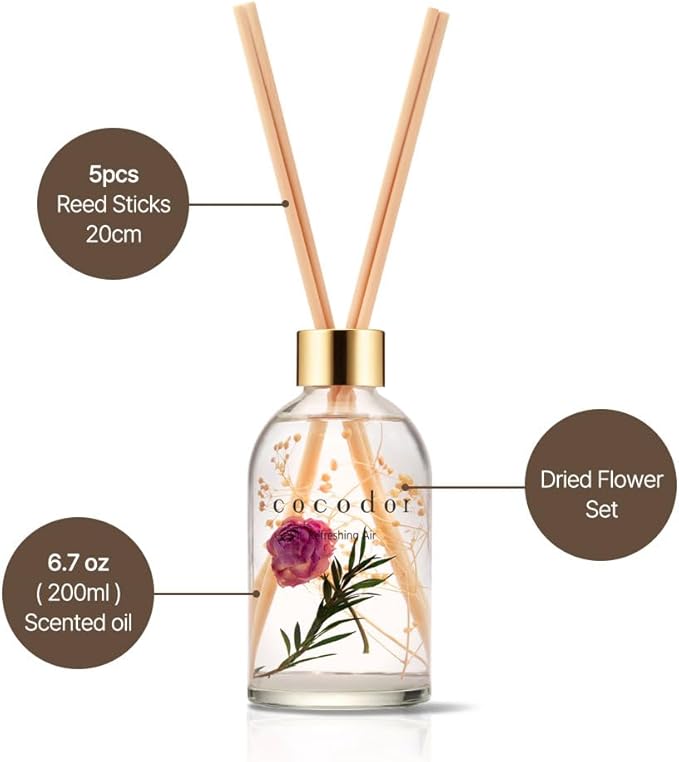 COCODOR Herbarium Reed Diffuser/Pure Cotton/6.7oz(200ml)/ Fragrance Scent Essential Oil Stick Diffuser Set for Bedroom Bathroom Home Décor