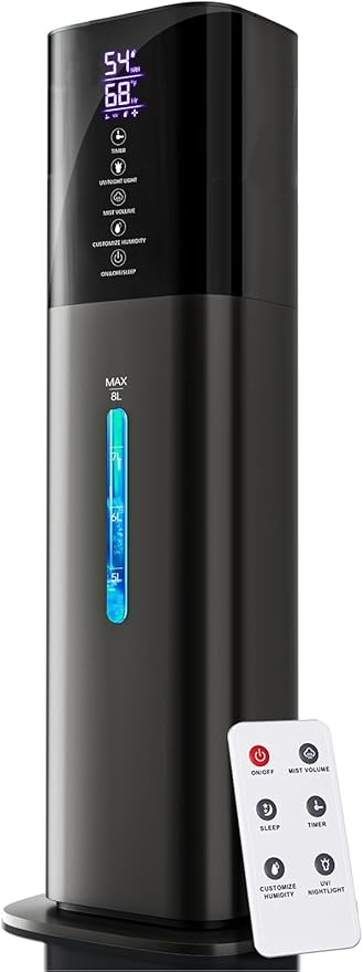 Humidifiers for Bedroom, 8L Quiet Humidifiers for Large Room with Timer, 360°Nozzle, 3 Speed Ultrasonic Cool Mist Humidifier with Humidistat for Baby, Customize humidity for Home Adults Plants