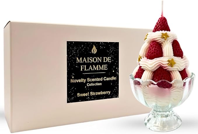 Sweet Strawberry Dessert Candle – Novelty Scented Candle, Strawberry Ice Cream Design, Strawberry & Marshmallow Scent, 220g / 7.76oz, Festive Christmas Candle with Premium Gift Box