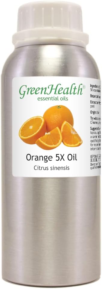 Orange 5X Essential Oil – 8 fl oz (237 ml) Aluminum Bottle w/Plug Cap – 100% Pure Essential Oil – GreenHealth