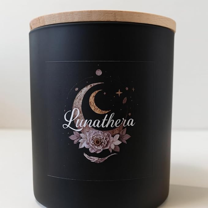 Wick & Whisper – Lunathera Ritual Candle — Lavender & Sandalwood Aromatherapy Soy Candle for Energetic Shifts, Reflection & Restorative Healing Journeys | 10 oz Matte Black Jar