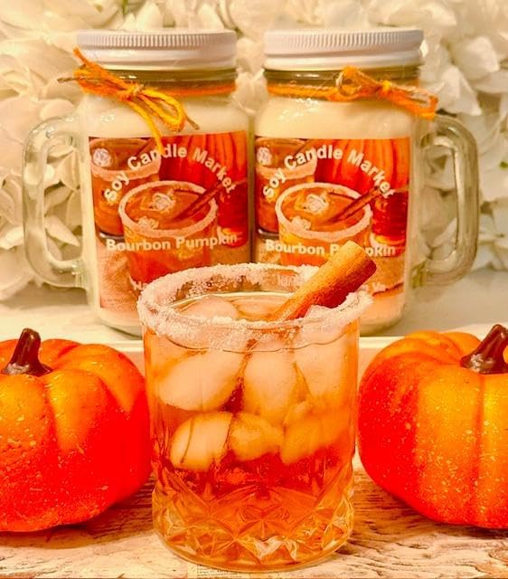 Soy Scented Candles | Handmade & Highly Aromatic Candles Burns Upto 85 Hours in Glass Jar - Perfect for Home Decor, Wedding, Birthday, Dinner (Bourbon Pumpkin, 16 oz)