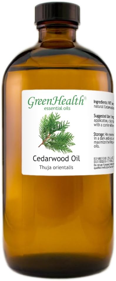 GreenHealth Cedarwood Essential Oil 16 fl oz (473 mL) – 100% Pure & Natural – Bulk Size for DIY, Aromatherapy & More – Amber Glass Bottle