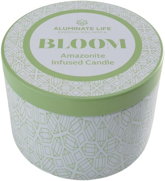 Luxury Candle Tin, 6 OZ, Bloom - Amazonite Crystal Infused - Scents of Lavender, Neroli, and Jasmine - Hope, Discovery, & Growth - Coconut Wax, Essential Oils, Dr. Developed