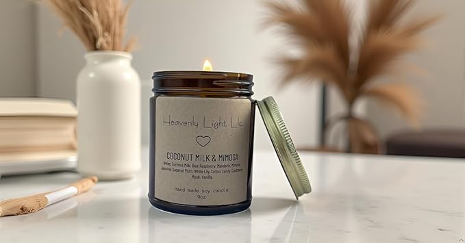 Heavenly Light LLC 100% Non-Toxic 9 oz Scented Soy Wax Candles (Coconut Milk & Mimosa)