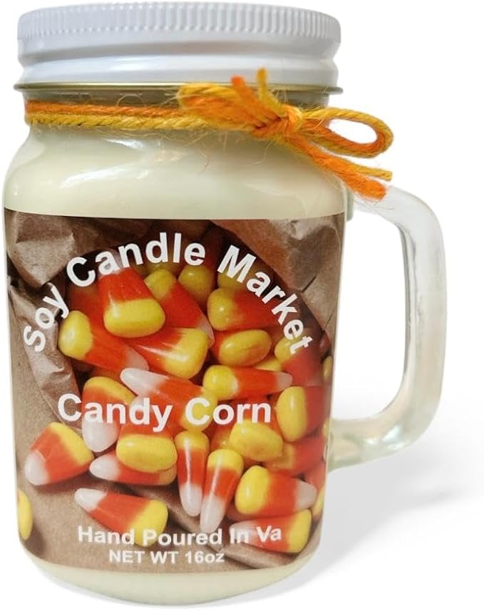 Soy Scented Candles | Handmade & Highly Aromatic Candles Burns Upto 85 Hours in Glass Jar - Perfect for Home Decor, Wedding, Birthday, Dinner (Candy Corn, 16 oz)