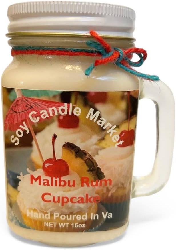 Soy Scented Candles | Handmade & Highly Aromatic Candles Burns Upto 85 Hours in Glass Jar - Perfect for Home Decor, Wedding, Birthday, Dinner (Malibu Rum Cupcake, 12 oz)