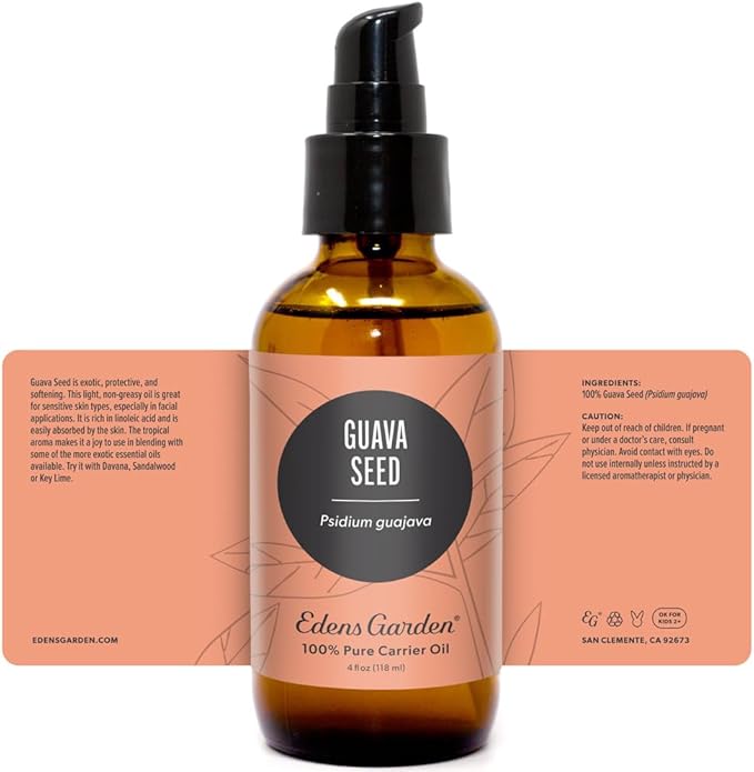 Edens Garden Guava Seed Carrier Oil- 100% Pure Premium Cold Pressed & Hexane Free, Natural Moisturizer for Face, Skin, Body, Hair & Nails, Beauty, Anti-Aging, Diluting Essential Oils 118 ml (4 fl oz)
