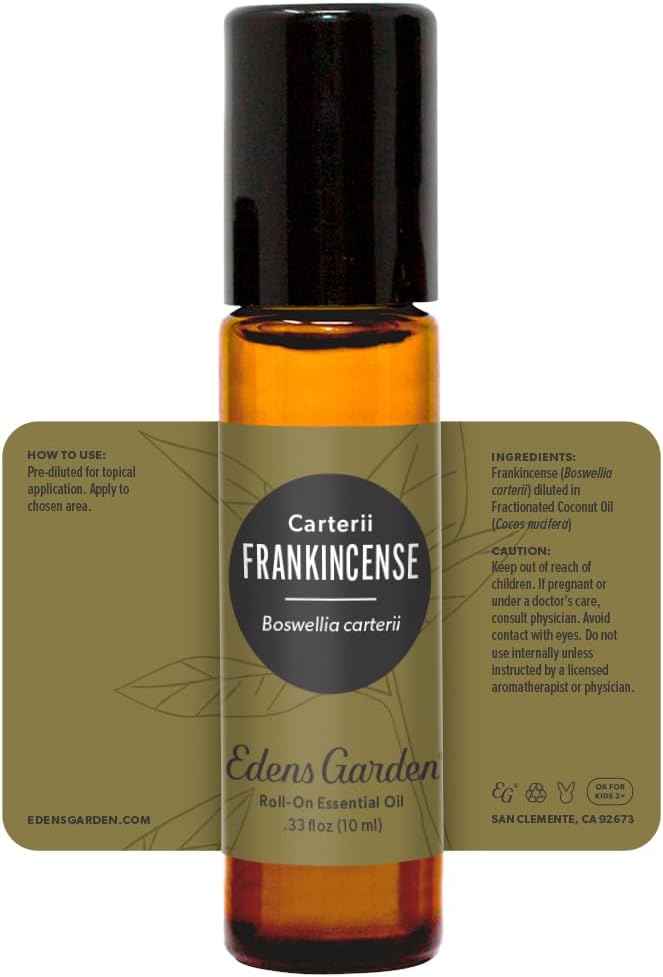 Edens Garden Frankincense Carterii Essential Oil Roll-On- 100% Pure Premium Grade, Natural, Therapeutic, Aromatherapy, Kid & Skin Safe, The Best for Body, Comfort Pre-Diluted 10 ml (.33 fl oz)