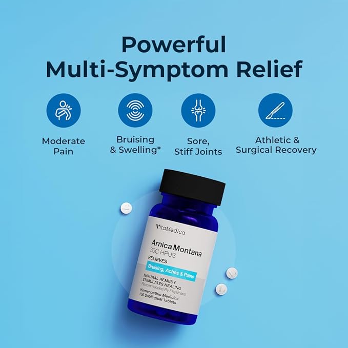 VitaMedica Arnica Montana 30C Rapid Dissolve Tablets for Natural Pain, Bruising, and Swelling Support - Homeopathic Medicine for Injury and Surgery Recovery - 150 Ct - 50 Servings