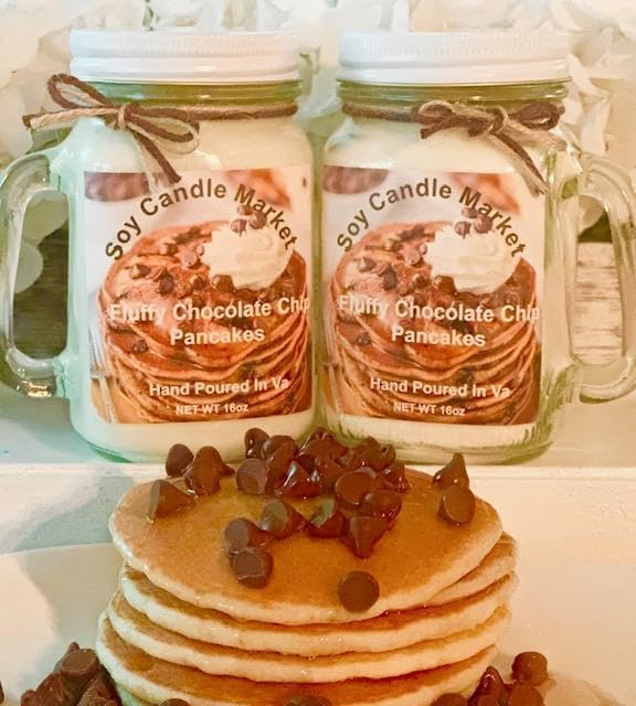 Soy Scented Candles | Handmade & Highly Aromatic Candles Burns Upto 85 Hours in Glass Jar - Perfect for Home Decor, Wedding, Birthday, Dinner (Fluffy Chocolate Chip Pancakes, 16 oz)