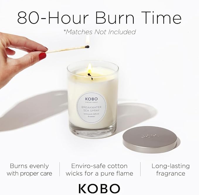 KOBO Breakwater Sea Spray Scented Candle (11 oz) | Coastal Collection, 100% Pure Soy Wax Candles | Hand-Poured in USA | 80 Hour Burn | Scented Candles for Home