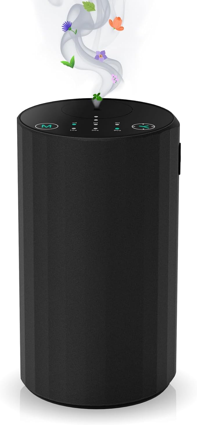 Waterless Essential Oil Diffuser Aromatherapy Scent Diffusers for Home Large Room, Bedroom, Car, Office, Desk, Battery Operated Mini Portable Air Freshener (Black)