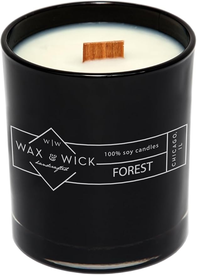 Wax and Wick 12oz Scented Candle for Men, 100% Soy Wax, Double Wood Wick, Black Jar, Forest Scent, Long Lasting, Masculine Scents, Perfect for Home, Mancave, Bachelor Pad, Men's Gift - Made in USA