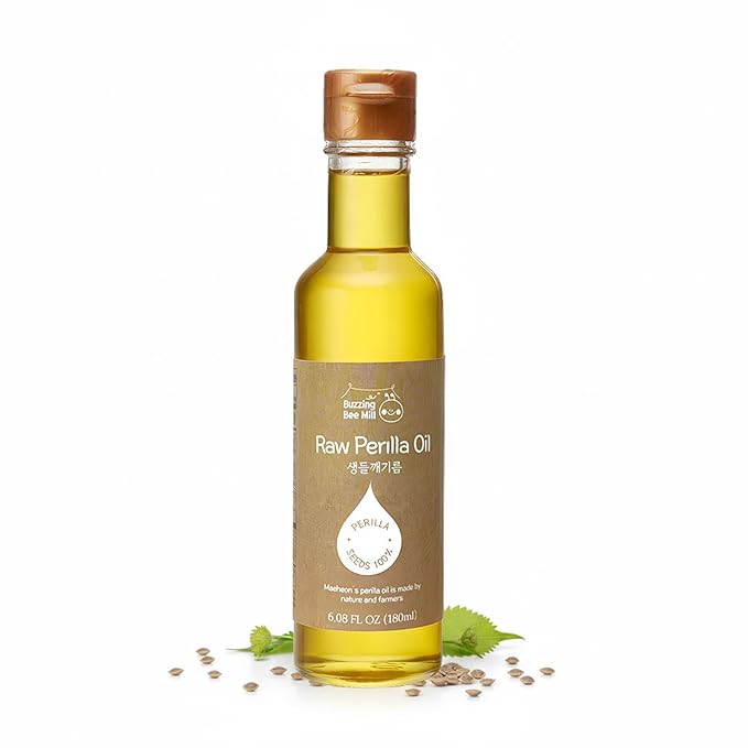 Korean Food Cold-Pressed Raw Perilla Oil 180 ml (6.1 fl oz), 100% Perilla Seeds, Nutty Flavor for Cooking & Salad Dressing, 저온압착 생들기름