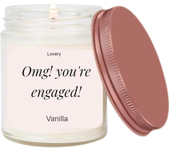 OMG, You're Engaged, Vanilla Scented Soy Wax Candle for Home, Engagement Gift, 9oz Clear Jar, 50 Hour Burn Time, Fiance Gifts for Women, Engagement Gifts for Couples
