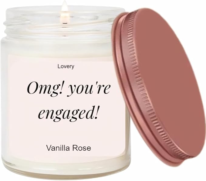 OMG! You're Engaged, Vanilla Rose Scented Soy Wax Candle, Engagement Gift, 9oz Clear Jar, 50 Hour Burn Time, fiancé Gifts for Women, Engagement Gifts for Couples