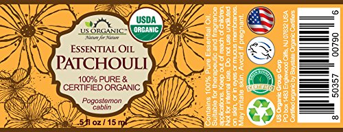 US Organic 100% Pure Patchouli Essential Oil - USDA Certified Organic, Steam Distilled - W/Euro droppers (More Size Variations Available) (15 ml / .5 fl oz)