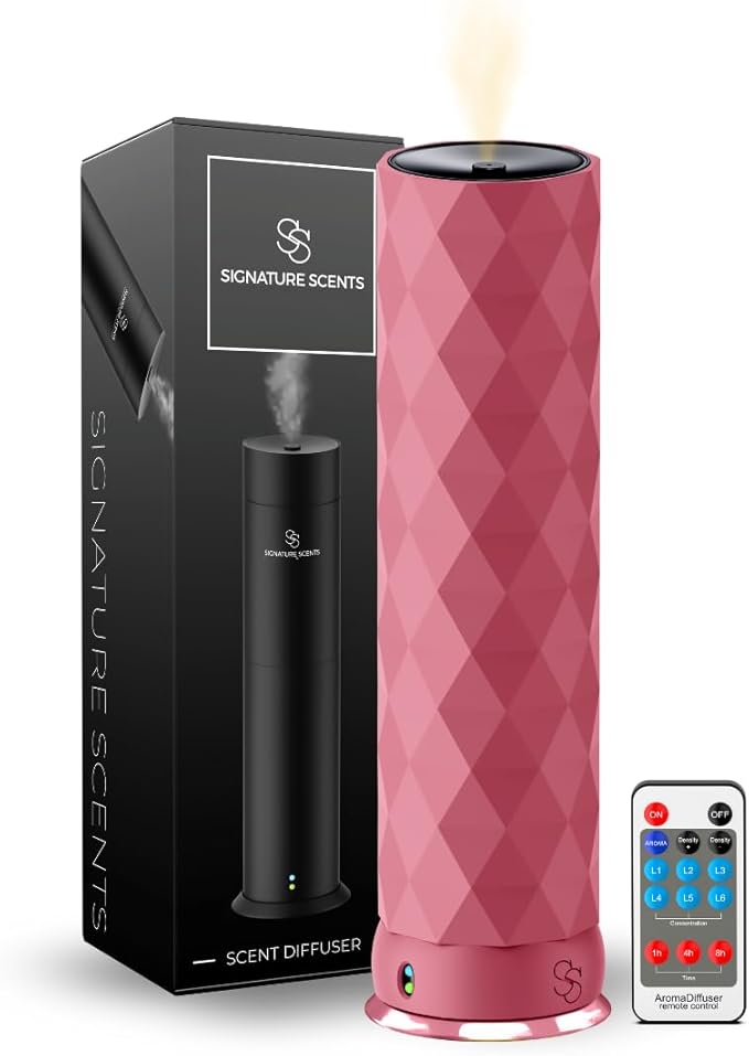 Waterless Essential Oil Hotel Scent Diffuser - Cold Air Diffuser - Covers 1000 sq. ft. - Waterless Diffuser for Home, Office & Hotel (Black + Interchangeable Sleeve) (Black + Matte Pink Sleeve)