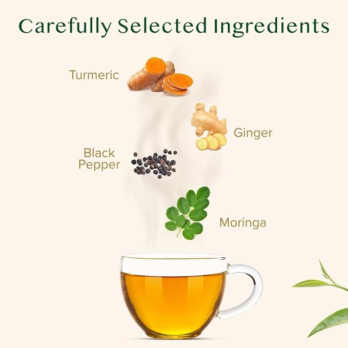 VAHDAM, Turmeric Moringa Tea Bags (100 Herbal Tea Bags) Caffeine Free, Non GMO | 100% Pure Herbal Blend - Sweet & Earthy | Resealable Ziplock Pouch