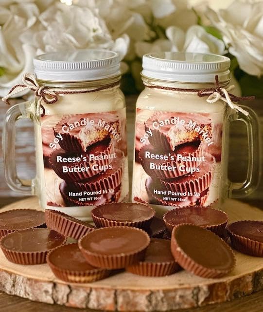 Soy Scented Candles | Handmade & Highly Aromatic Candles Burns Upto 85 Hours in Glass Jar - Perfect for Home Decor, Wedding, Birthday, Dinner (Peanut Butter Cups, 16 oz)