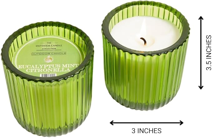 Eucalyptus Mint Outdoor Citronella Candle in Green Glass. 8oz. Burn time 50+ Hours. Made in The USA