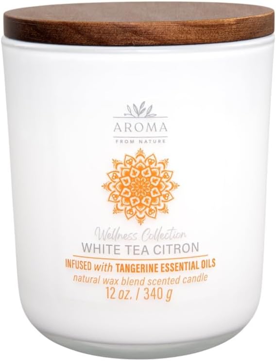 Aroma from Nature Wellness Collection Candle, 12 oz, 2 Cotton Wicks, White Tea Citron, Large Painted Jar
