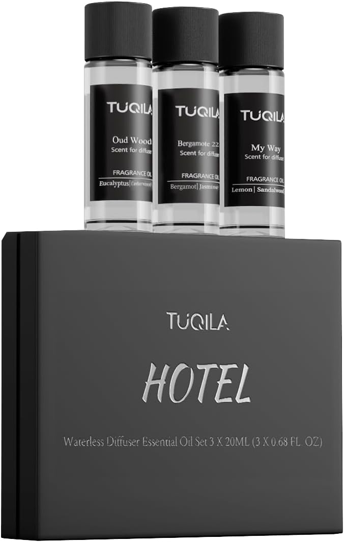 Hotel Luxury Essential Oil Set (3x20mL) – Scent Aromatherapy Oils for Diffusers – My Way, Bergamot 22, Oud Wood Scents –Idea for Home, Car, Hotel & Office – Long-Lasting Fragrance