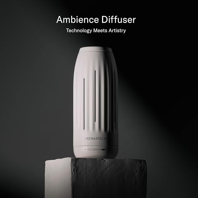 AromaTech Ambience Scent Diffuser for Essential Oil Blends & Fragrances – Waterless Scent Machine w/Bluetooth for Home, Bathroom Boutiques, Hotel, Spa – Charcoal
