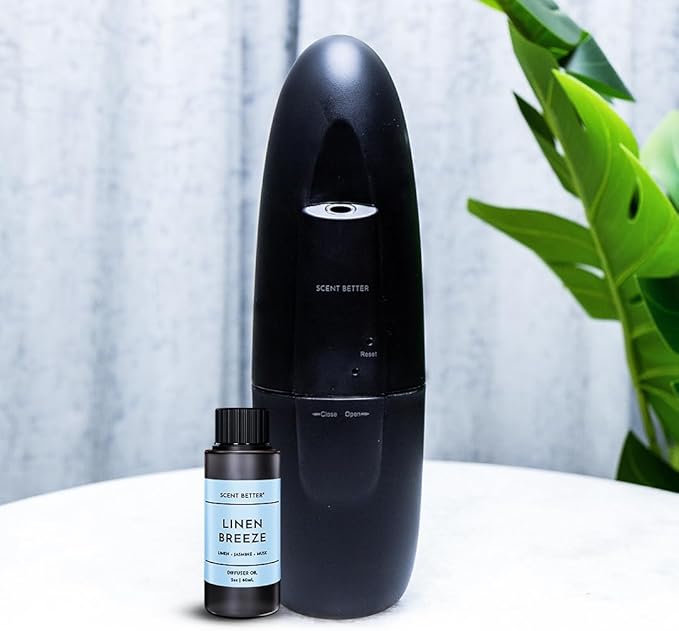 Scent Better Plug in Essential Oil Waterless Diffuser for Home, Hotel, Spa, Office with 500 sq ft Coverage - Includes Free Linen Breeze (Black)