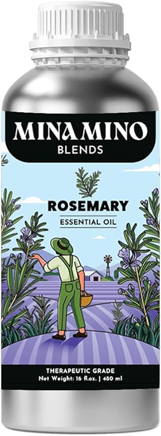 16 fl oz - Rosemary Essential Oil (100% Pure & Natural) Large Aluminum Bottle for Aromatherapy, Diffuser, Candle & Soap Making - Minamino Blends