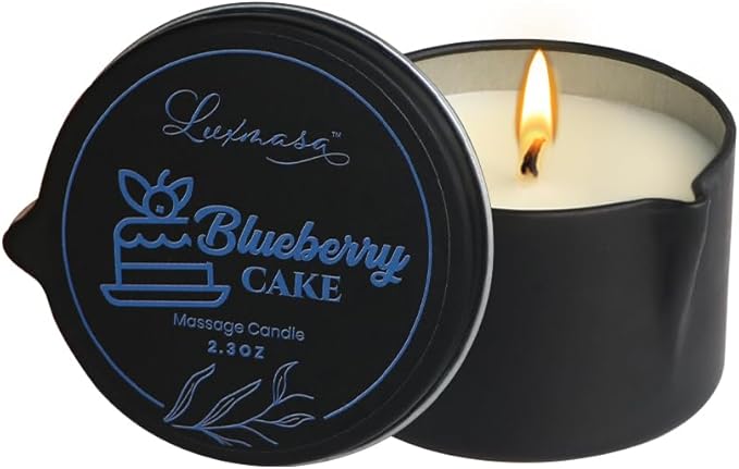 Organic Soybean Wax Essential Oil Infused Massage Oil SPA Candle for Couples, Home Scented Candle for Relaxation Bluberry Cake Scent 2.35OZ