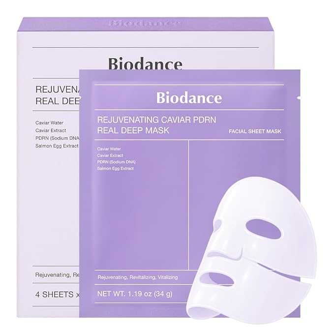 BIODANCE Rejuvenating Caviar PDRN Real Deep Mask, Overnight Hydrogel Mask, Skin Firming, Radiance, Enhancing Skin Recovery, Korean Skin Care, Valentines Day Gifts for Her | 1.19oz(34g) x 4ea