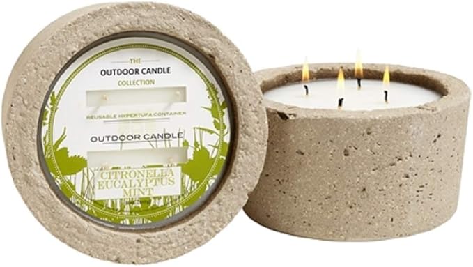 Hillhouse Naturals Eucalyptus Mint Outdoor Candle in Hypertufa Pot - Outdoor Candle for Tranquil Evenings - 32oz. (Eucalyptus Mint). Burn time 100+ Hours. Made in The USA