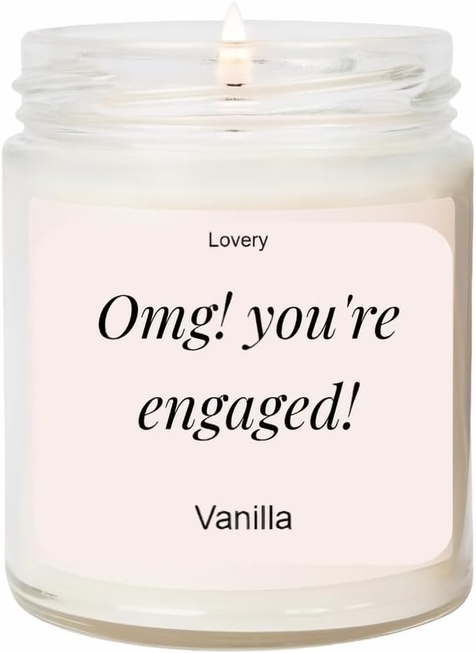 OMG, You're Engaged, Vanilla Scented Soy Wax Candle for Home, Engagement Gift, 9oz Clear Jar, 50 Hour Burn Time, Fiance Gifts for Women, Engagement Gifts for Couples