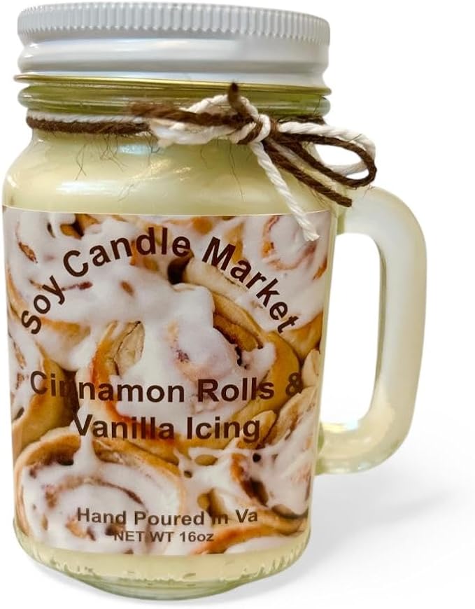 Soy Scented Candles | Handmade & Highly Aromatic Candles Burns Upto 85 Hours in Glass Jar - Perfect for Home Decor, Wedding, Birthday, Dinner (Cinnamon Rolls & Vanilla Icing, 16 oz)